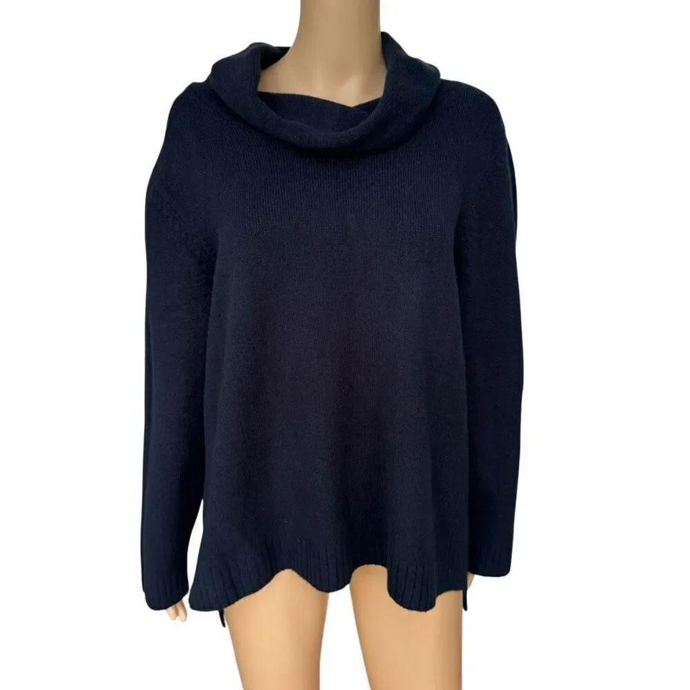 J. Jill Soft & Cozy Cotton-Blend Cowl-Neck Sweater black/dark navy XL